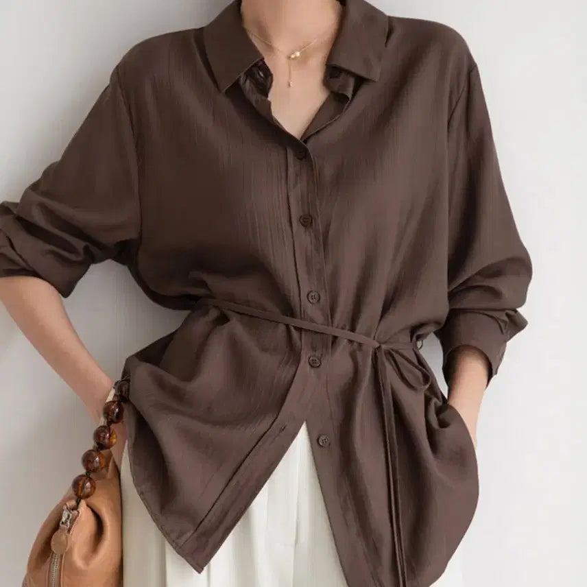 [BUNJANG] Objet Belted Sleeve Shirt / 오브제 벨티드 슬리브 셔츠 (새제품)