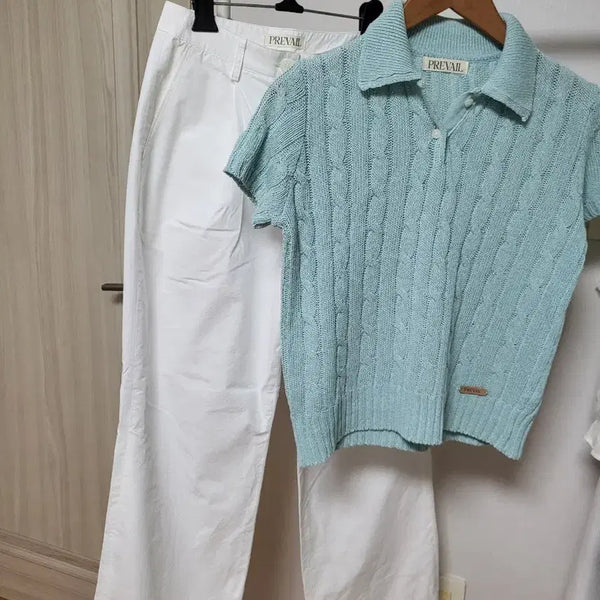 [BUNJANG] Prevail Short-Sleeve Knit & White Pants Set / 프리베일 반팔니트 / 화이트팬츠