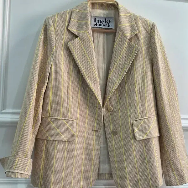 [BUNJANG] Lucky Chouette Striped Jacket Beige / 럭키슈에뜨 스트라이프 재킷 베이지