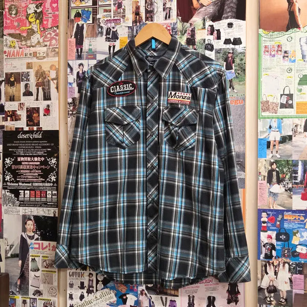 [BUNJANG] JPN Racing Patch Check Shirt (L) / JPN 레이싱 패치 체크 셔츠