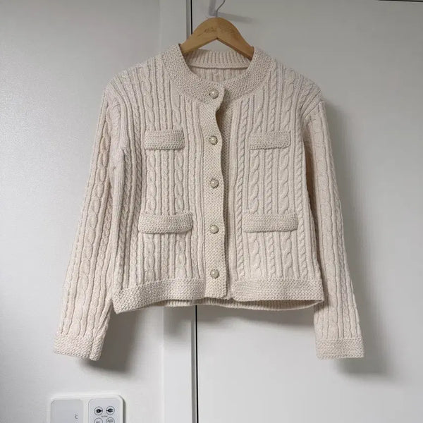 [BUNJANG] Twisted Pearl Knit Cardigan / 꽈배기펄니트가디건