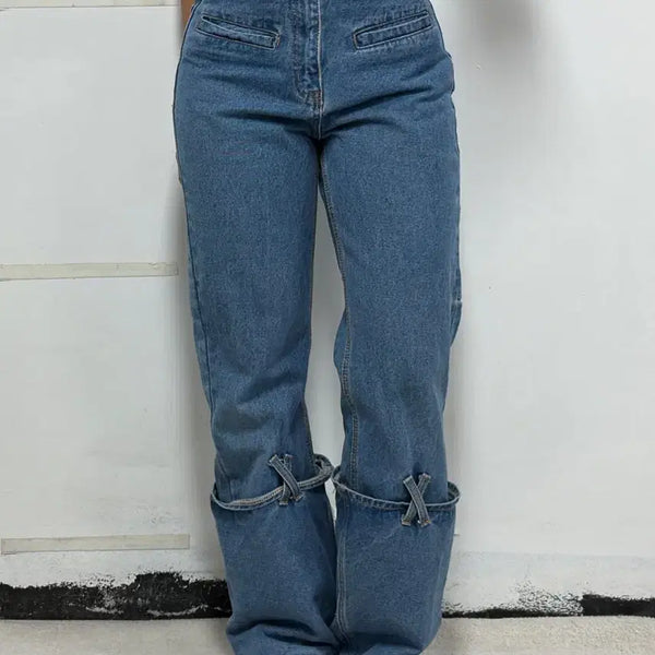 [BUNJANG] Please Project Wide Cup Denim Pants Medium Blue / 플리즈프로젝트 홀컵 데님 팬츠 미디엄블루