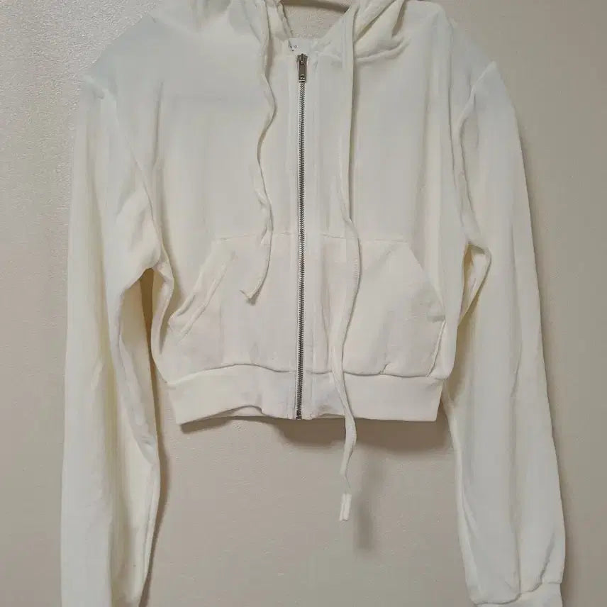 [BUNJANG] Cropped Zip-Up Hoodie - Ivory / (옷정리)아이보리 크롭 후드집업