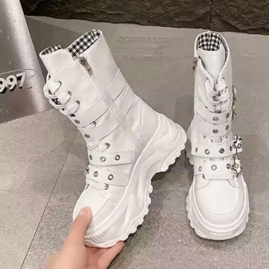 [BUNJANG] White Chunky Platform Buckle Boots / 통굽 부츠 흰색