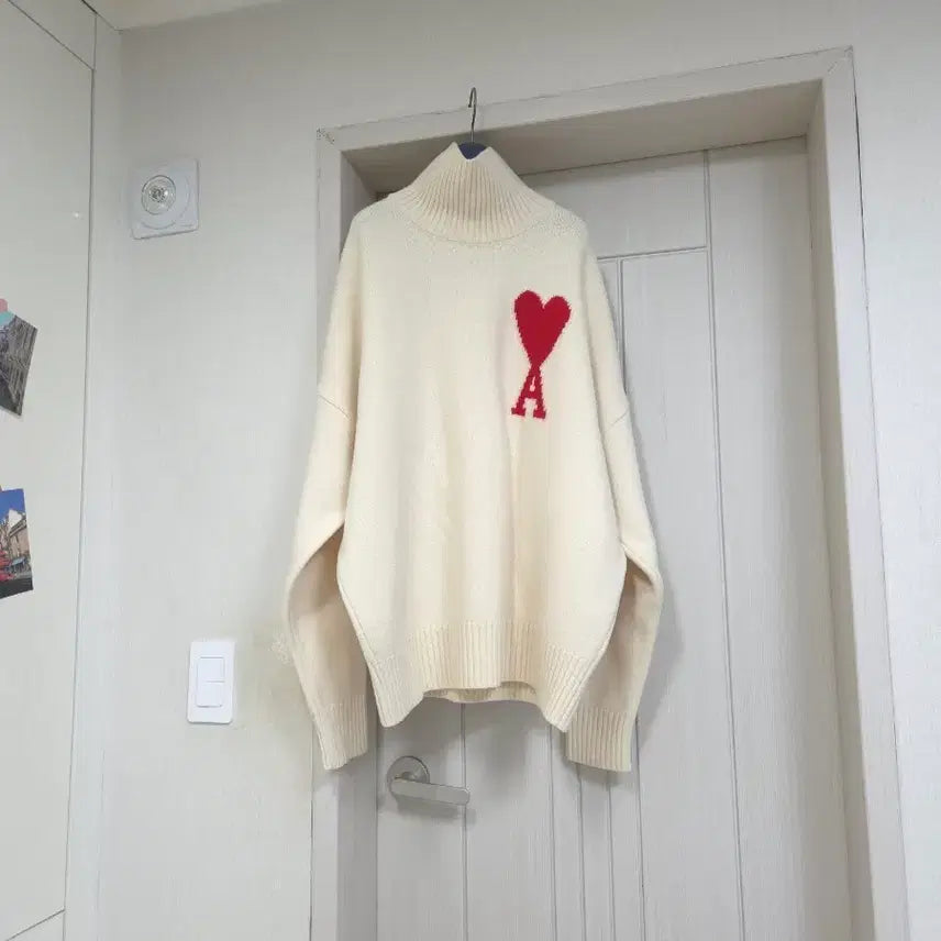 [BUNJANG] AMI Intarsia Oversized Turtleneck Knit Ivory L / 아미 인타르시아 오버사이즈 터틀넥 아이보리 니트 L