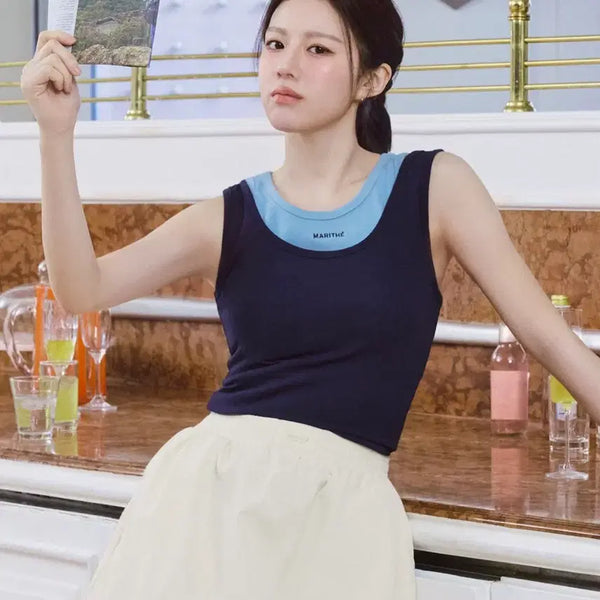 [BUNJANG] Marithe Francois Girbaud W Layered Sleeveless Navy / 고윤정착용)마리떼 W LAYERED SLEEVELESS navy