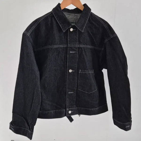 [BUNJANG] Black Denim Trucker Jacket / [새상품]블랙 데님 트러커 자켓 스타일 디테일(새상품)