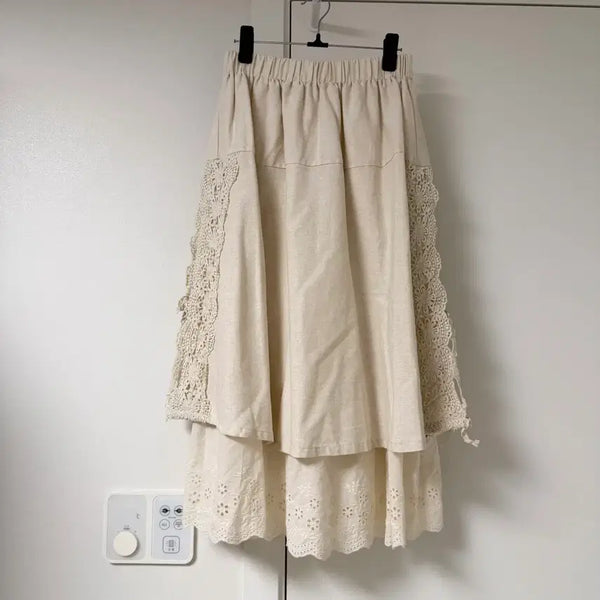 [BUNJANG] Lace Punching Double Long Skirt / 레이스펀칭 이중 롱스커트