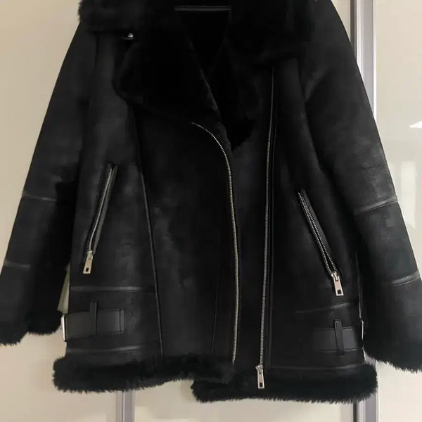 [BUNJANG] Code:es Combine Black Fur Lined Leather Jacket / 코데즈컴바인 무스탕 블랙퍼 자켓