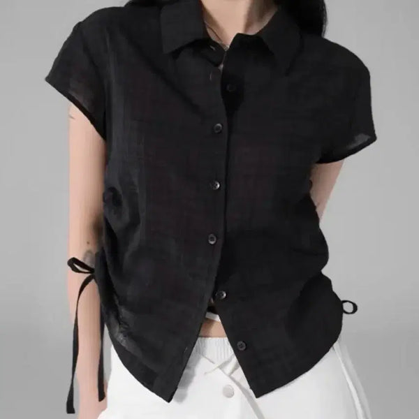 [BUNJANG] Binaryone Chloe Shirring Check Shirt / 바이너리원 클로이 셔링 체크셔츠