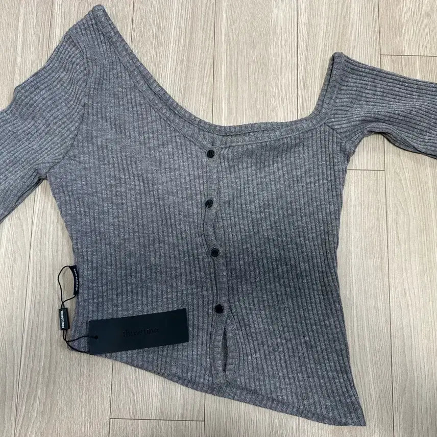[BUNJANG] 3Times One Shoulder Ribbed Knit Gray / 쓰리타임즈 원숄더 골지 니트