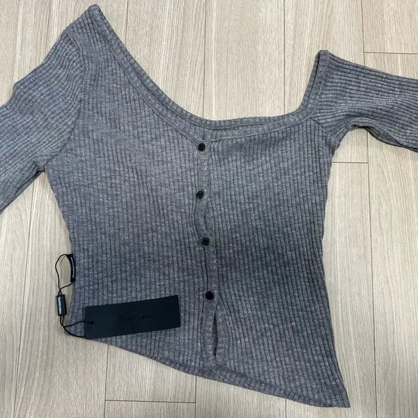 [BUNJANG] 3Times One Shoulder Ribbed Knit Gray / 쓰리타임즈 원숄더 골지 니트