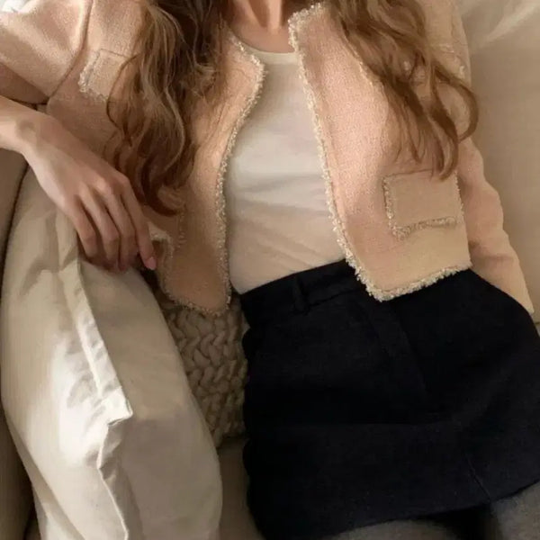 [BUNJANG] Rietta Peach Tweed Jacket / 리에뜨 피치 트위드