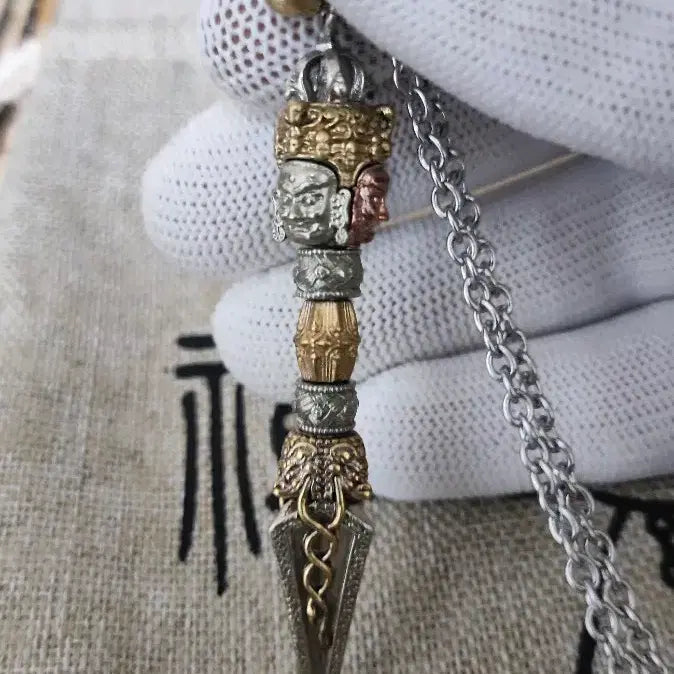 [BUNJANG] Tibetan Nepalese Brass Vajra Phurba Pendant / 티베트 네팔 최고급 3색동 바즈라 푸르바 펜던트
