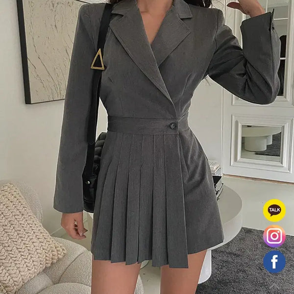 [BUNJANG] Pleated Jacket Jumpsuit FREE Black / 플리츠 자켓 점프수트
