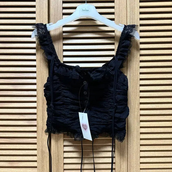 [BUNJANG] Dry Rose Angel String Top Black / 드라이로즈 엔젤 스트링 탑 블랙