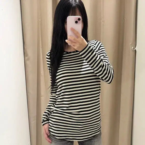 [BUNJANG] JPN THERMOPLUS Striped Long Sleeve M / JPN THERMOPLUS 스트라이프 롱슬리브 J1132