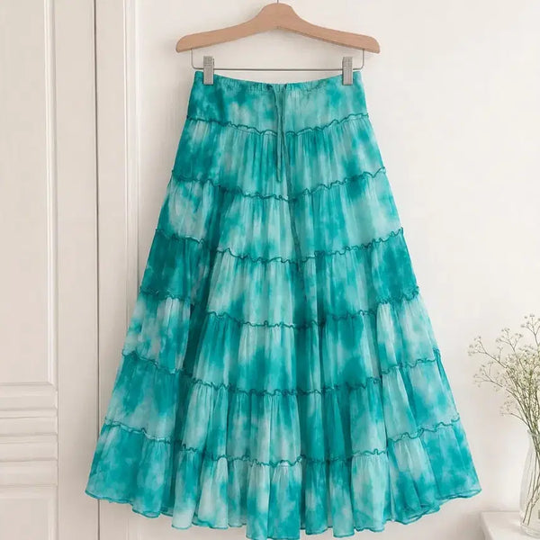 [BUNJANG] Teal Tie-Dye Tiered Maxi Skirt / 청록색 타이 다이 캉캉 스커트