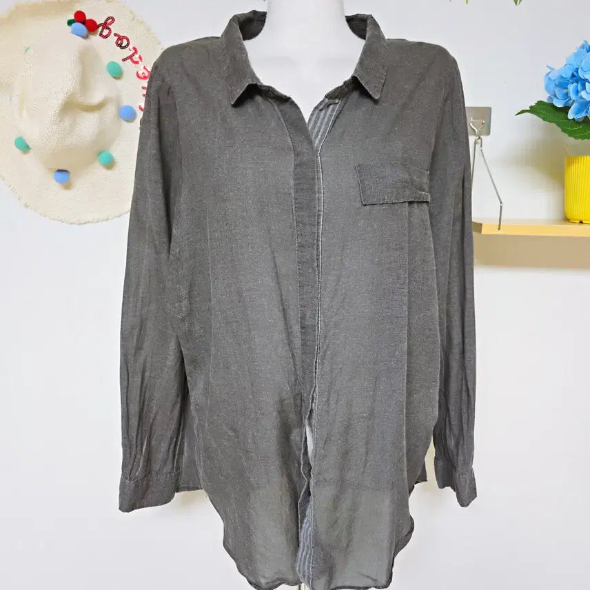 [BUNJANG] Bicky Lightweight Rayon Shirt Charcoal / 비키 가벼운 레이온셔츠 77 88 차콜