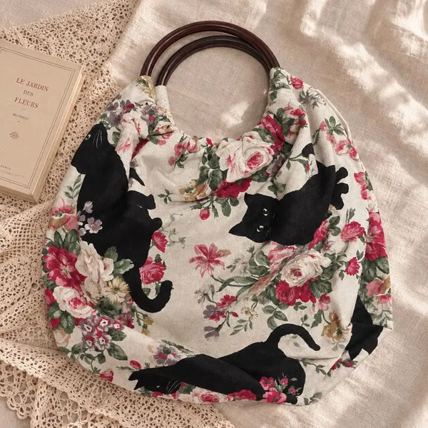 [BUNJANG] Handmade Mini Shoulder Bag with Cat and Flower Pattern / 모리걸 고양이 꽃무늬 핸드메이드 미니 숄더백