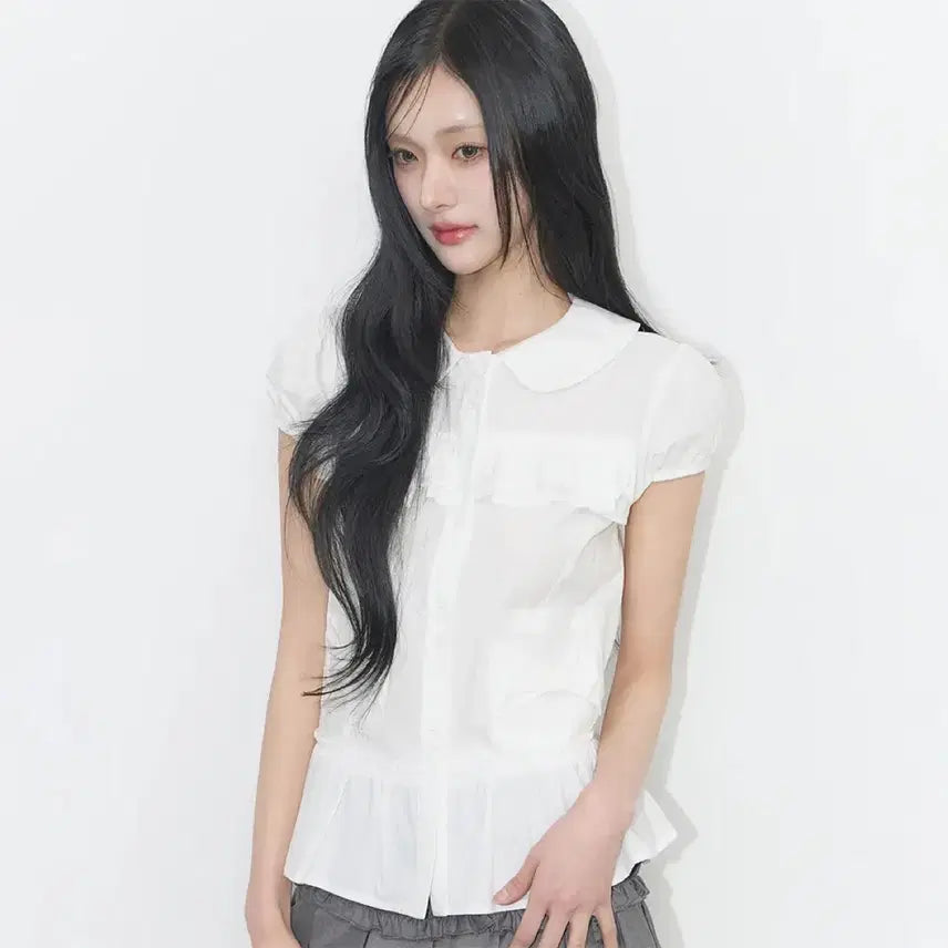 [BUNJANG] Iligo Bow Pocket Ruffle Blouse White / 일리고 보우 포켓 러플 블라우스 화이트