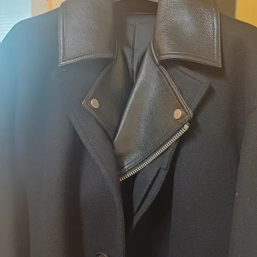 [BUNJANG] Juun.J Leather Layered Wool Coat / 준지 레더 레이어드 울코트