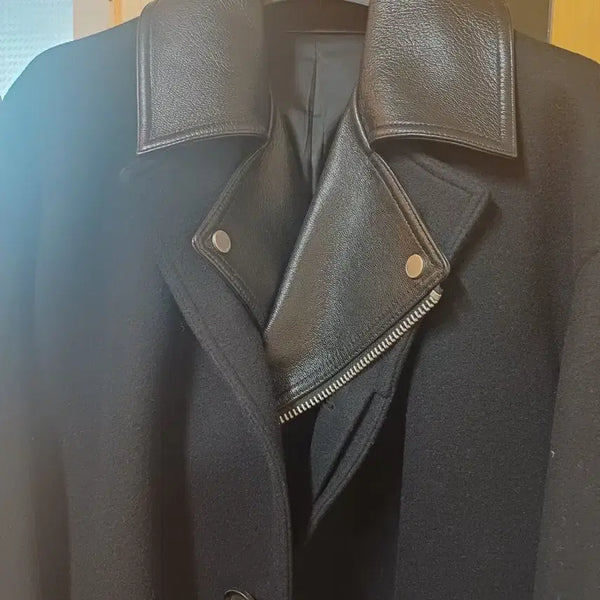 [BUNJANG] Juun.J Leather Layered Wool Coat / 준지 레더 레이어드 울코트