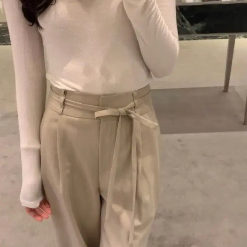 [BUNJANG] Leplaine Ribbon Slacks Beige / 르플레인 리본 슬랙스 베이지