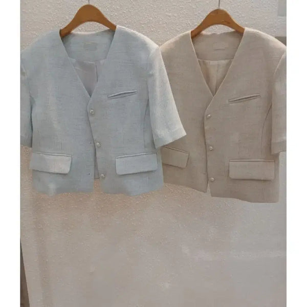 [BUNJANG] Tweed Jacket (Sky Blue/Beige) / 트위드자켓