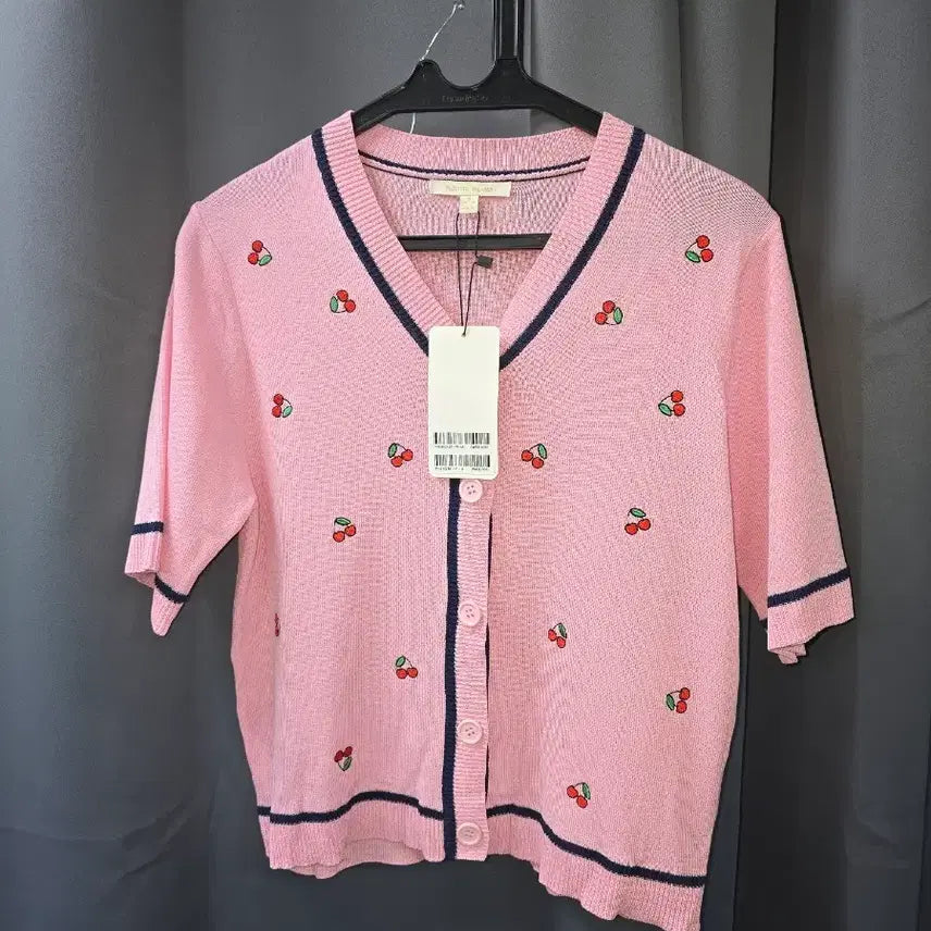 [BUNJANG] Plastic Island Pink Cherry Pattern Cardigan / 플라스틱아일랜드 핑크색 체리 패턴 가디건 (2459)