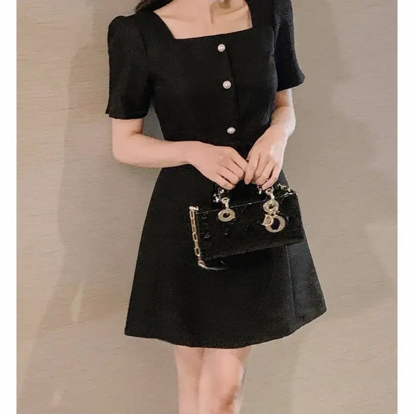 [BUNJANG] Black Tweed Square Neck Mini Dress / 새상품-블랙 트위드 스퀘어넥 미니 원피스