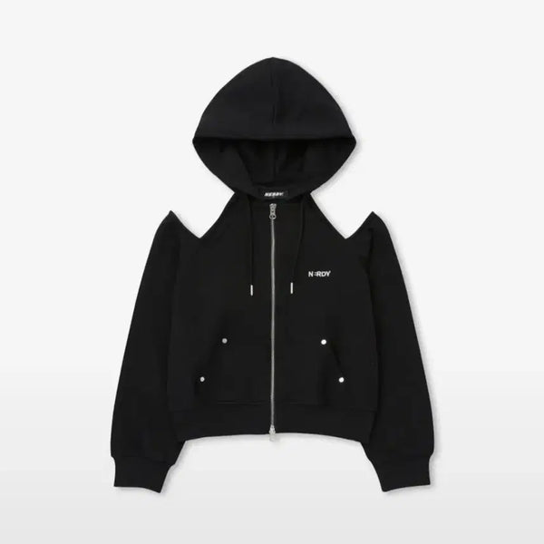 [BUNJANG] NERDY Open Shoulder Hoodie Zip-Up / 널디 오픈숄더 후드집업