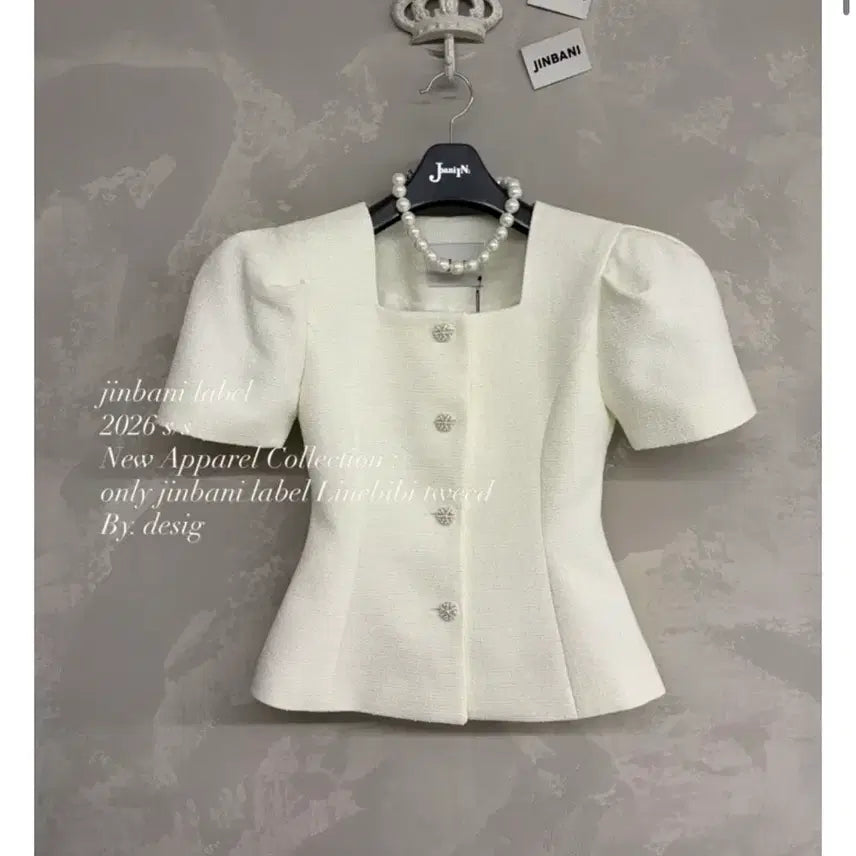 [BUNJANG] Jinbanni Line Bibi Tweed Short Sleeve Jacket / 진바니 제작 라인비비 트위드 반팔 재킷