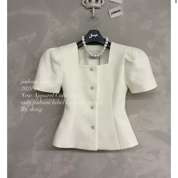 [BUNJANG] Jinbanni Line Bibi Tweed Short Sleeve Jacket / 진바니 제작 라인비비 트위드 반팔 재킷
