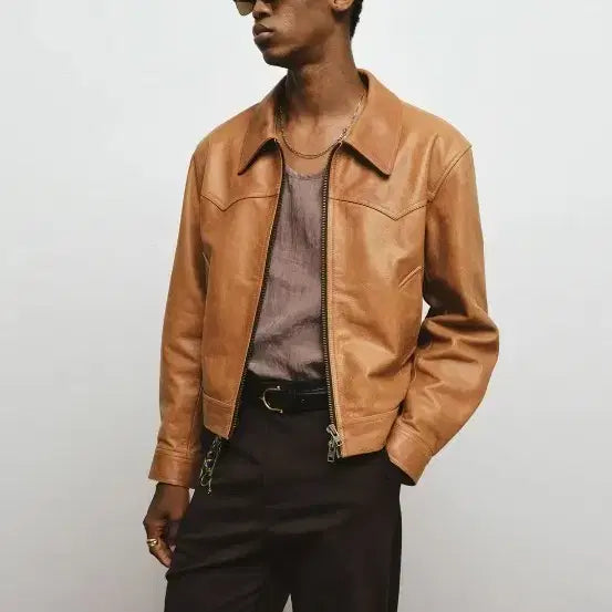 [BUNJANG] Noir Cow Leather Western Blouson Jacket / 노이어 카우 레더 웨스턴 블루종