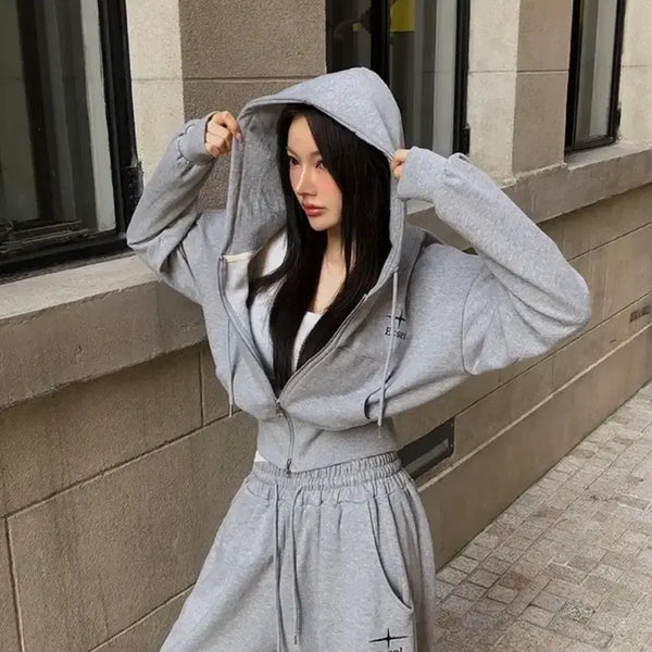 [BUNJANG] Essel Oversized Cropped Hooded Zip-Up Gray / 새상품) 에쎌 오버핏 크롭 후드집업 그레이