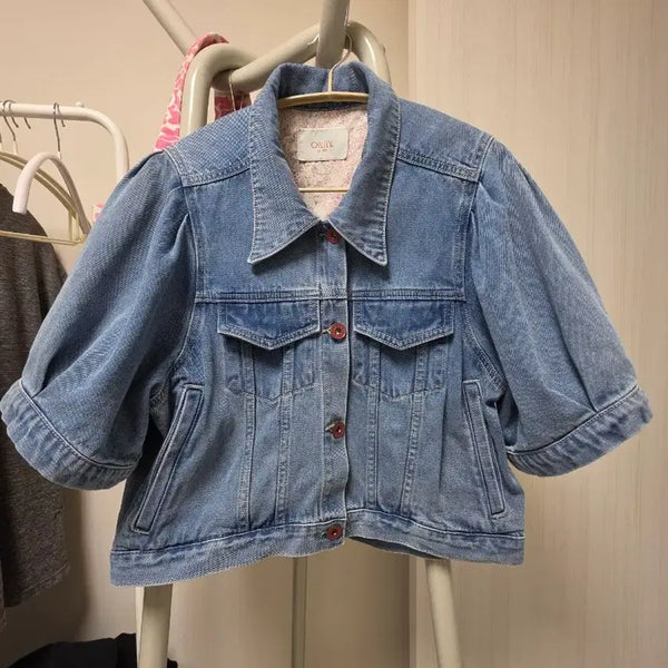 [BUNJANG] OULLY Denim Puff Sleeve Jacket / OULLY 데님 퍼프 소매 자켓