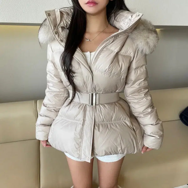 [BUNJANG] The J Real Fox Fur Down Short Padding Beige / 더블제이 리얼폭스퍼 덕다운 숏패딩 베이지
