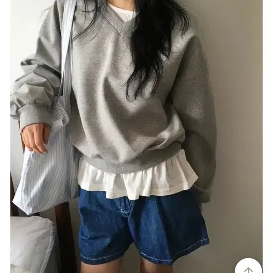 [BUNJANG] Flat V-Neck Sweatshirt - Gray / [새상품] 플랫 브이넥 맨투맨 그레이