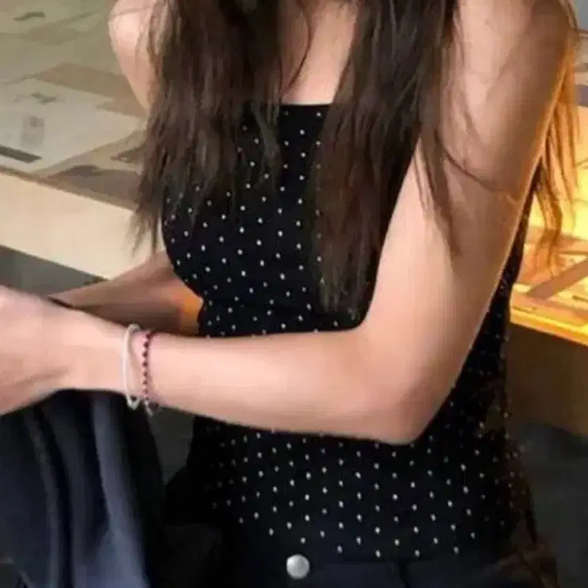 [BUNJANG] A-bly Dot Sleeveless Black Top / 교신 가능) 에이블리 도트 땡땡이 나시 블랙