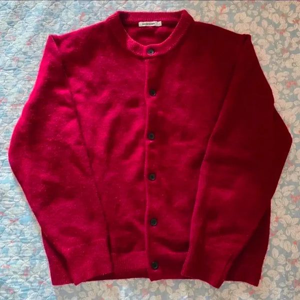 [BUNJANG] X-Container Minimal Button Round Neck Crop Cardigan / 미니멀 라운드넥 크롭 가디건