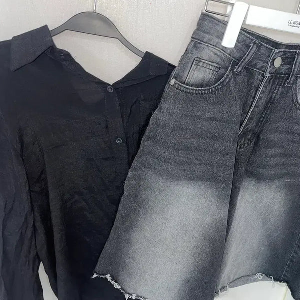 [BUNJANG] Black Shirt & Bermuda Pants Set / 블랙 남방&버뮤다 팬츠 set (일괄)