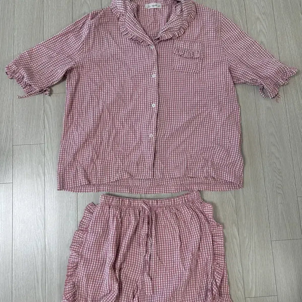 [BUNJANG] Checkered Pattern Short Sleeve Pajama Set / 체크 패턴 반팔 파자마 세트
