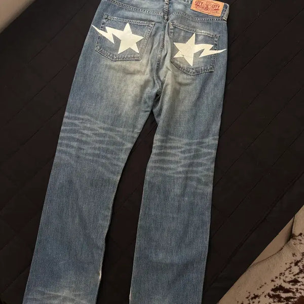 [BUNJANG] BAPE Straight Fit Denim Pants Star Patch / 베이프 스트레이트 핏 데님 팬츠 스타패치