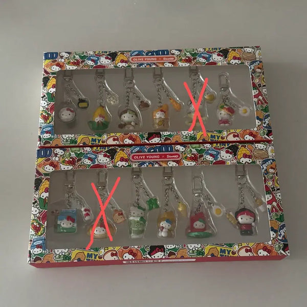 [BUNJANG] Hello Kitty Olive Young Regional Keyring Bundle Set (Excluding Daejeon Salt Bread, Yeonggwang Gulbi) / [일괄]올리브영 키티 지역 키링 간식/식사(대전 소금빵, 영광 굴비 제외)세트 양도