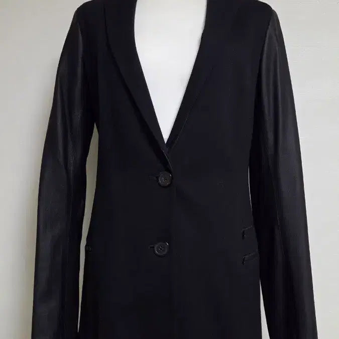 [BUNJANG] Theory Black Leather Panel Jacket (Size 44-55) / 띠어리 블랙 가죽 배색 자켓 44~55초