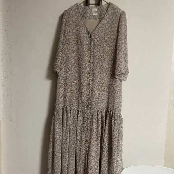 [BUNJANG] Flower V-Neck Long Dress / 플라워 브이넥 롱원피스 55-66 새상품