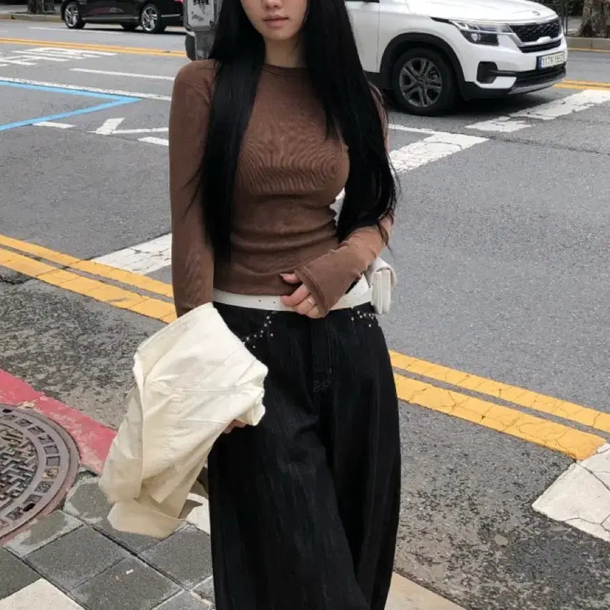 [BUNJANG] Washed Cotton Brown T-Shirt / 워싱 코튼 브라운 티