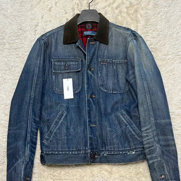 [BUNJANG] Polo Suede Collar Dungaree Denim Jacket / 폴로 스웨이드 카라 던가리 데님 자켓