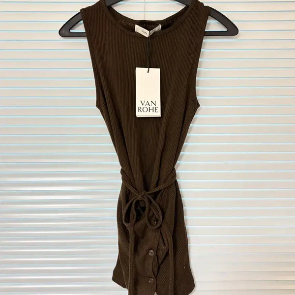 [BUNJANG] Van Rohe Brown Ribbed Sleeveless Belted Top / 반로에 van rohe 브라운 골지 민소매 벨트 탑